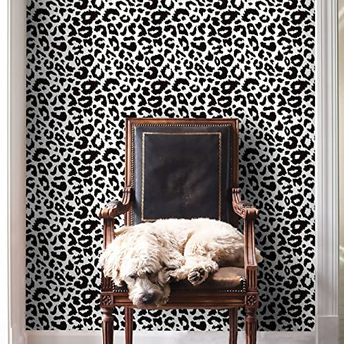 Ismoon Black/White Peel and Stick Leopard Wallpaper 16.56X118 Modern Thickened Removable Vinyl Wallpaper