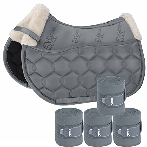 Eskadron Set Glossy Evo-Wool Schabracke & 4er Set Fleecebandagen in ashblue, Größe:Pony Dressur (PD)