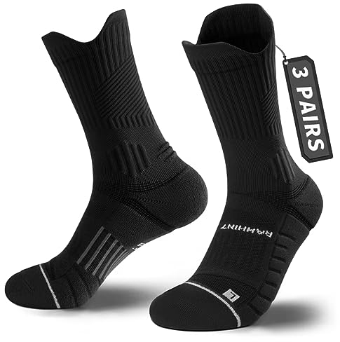 Rahhint Coolmax Compresión Calcetines Running Hombre, Deporte Anti-Ampollas, Amortiguación Respirable, Soporte del Arco (Tallas 35-51, 3 Pares)