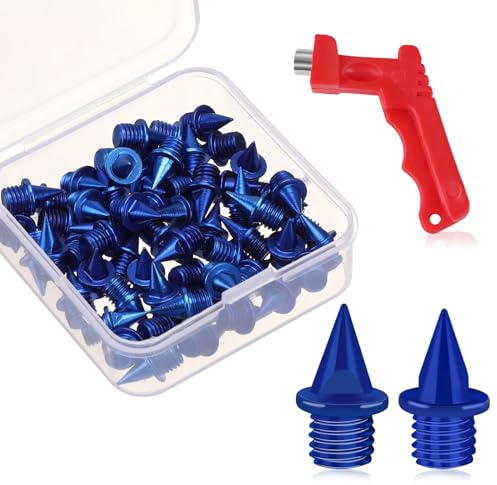 JULMELON 60 Stück Carbon-Spikes mit Spikes, 6,3 cm (1/4 Zoll) Karbonstahl-Spikes mit Spike Schraubenschlüssel für Streckschuhe, Felddruck, Langlauf, kurze Laufen (blau)