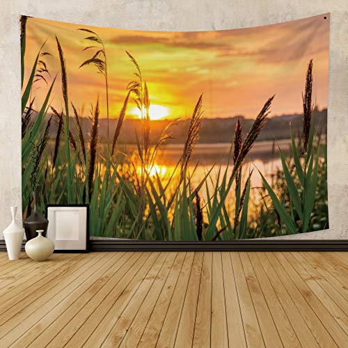 Wandtuch Seeufer-Sonnenuntergang-Reflexion In Der See-Natur-Landschaft Wandteppich Deko Kunst Wandteppich Für Schlafsaal Balkon Geschenke 130X150Cm