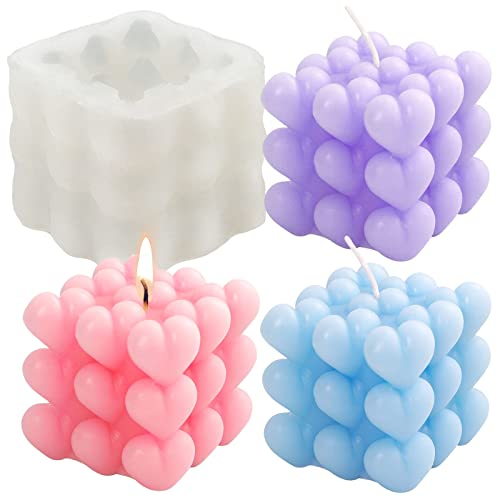 Herz Bubble Kerzenform Cube Silikon Kerzenformen zum Gießen Valentinstag Herzform Kerzen Form 3D Silikonform Kerzengießformen für Duftkerze Handarbeiten Ornamente Handgemachte Seife