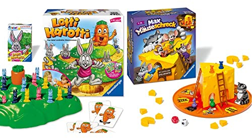 Ravensburger 20851 - Lotti Karotti + Quartett Kartenspiel & Kinderspiele 24562 - Max Mäuseschreck - Würfel-Laufspiel für 2 bis 4 Spieler ab 4 Jahren