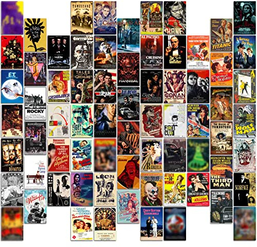 AKBOK 70-teiliges Vintage-Film-Wand-Collage-Set, Retro-Film-Poster, Zuhause, Männerhöhle, Theater, Teenager, Raumdekoration, 10,2 x 15,2 cm