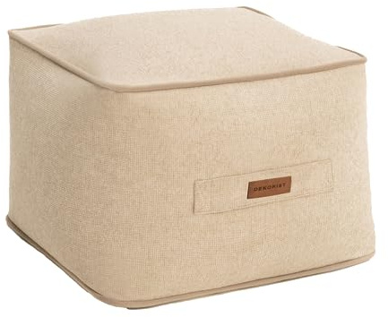 Dekorist Pouf Hocker, Quadratisch Sitzpouf, Hochwertiger Sitzhocker, Pflegeleichter Sitzpuff, Puff Hocker für Wohnzimmer, Schlafzimmer, Quantum, 46 x 46 cm, Cream