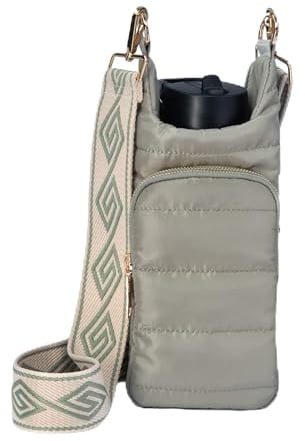 WanderFull® Original HydroBag®, Fits Up to 32 oz Water Bottle Holder with Strap, Hands-Free Crossbody, Water Bottle Carrier Bag with Phone Pocket - Sage Green w/Patterned Strap