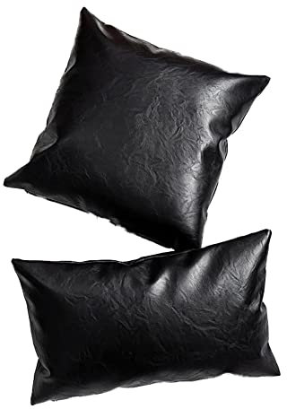 Fudaiki Kunstleder Kissenbezüge Kissenhülle Dekorative Kopfkissen Geometrie Sitzkissen Sofakissen Baumwolle Dekokissen für Sofa Schlafzimmer 45x45cm Schwarz