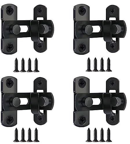 4pcs Pestillo Puerta Granero 90 Grados 3 Pestillo Abatible Cerradura Puerta Corredera Acero Inoxidable con Tornillos para Puerta Interior Exterior Armario Granero Ventana - Negro