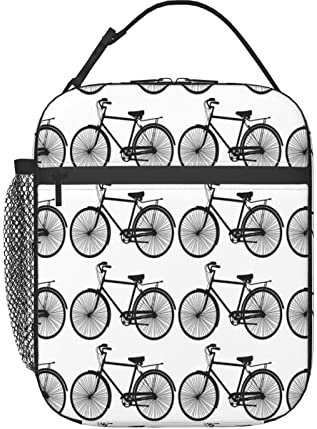 Bolsa de almuerzo con patrón de bicicleta para bicicleta, lonchera aislada duradera, reutilizable, bolsa de mano para adultos, bolsa enfriadora reutilizable