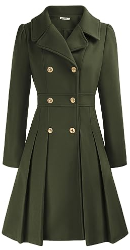GRACE KARIN Damen casual style Outwear Wintermantel Mantel Warm Jacke Winter Mantel coat Langarm Doppelknopf Revers Armeegrün M CL0977A21-11