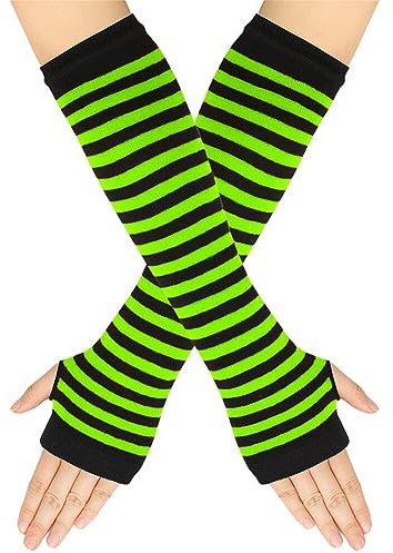 Surakey Frauen Lange Fingerlose Handschuhe mit Fingerlöchern Gestreifte Armwärmer Daumenloch Dehnbare Handschuhe warme Armstulpen Winterhandschuhe für Büro, Tippen und Computer