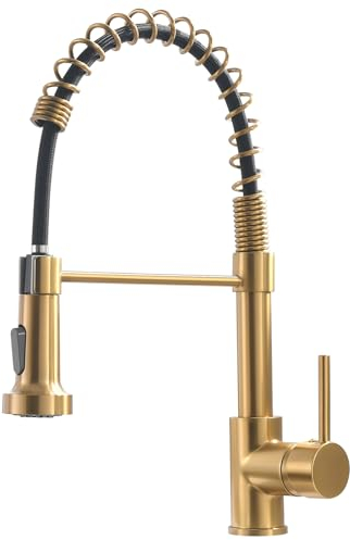 AIMADI Wasserhahn Küche Küchenarmatur Hochdruck Armatur Küche mit Herunterziehen Brause Mischbatterie Küche 360° Schwenkbar Spültischarmatur Küchenarmaturen Gebürstetes Gold