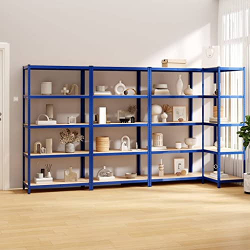 KRHINO Schwerlastregal Steckregal Kellerregal, Regale mit 5 Böden 4 STK. Blau Stahl & Holzwerkstoff Stärke + Stabilität + Beständigkeit Gegen Feuchtigkeit Bietet