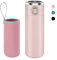 flintronic Taza de Viaje, Termo Taza 450ML, Frasco de Vacío de Acero Inoxidable, Travel Mug Pantalla LED Táctil Inteligente con Temperatura, Térmica de Doble Pared, Aislado al Vacío-Rosa