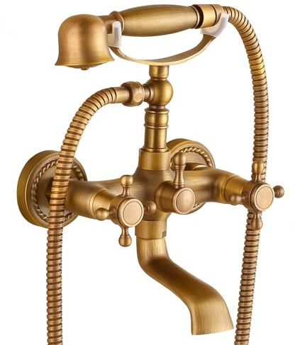 BiaoTeng Grifo BañEra Retro antiguo De Pared 2 funciones Latón Con manguera de 150 cm Grifo BañEra Y Ducha Vintage, antiguo