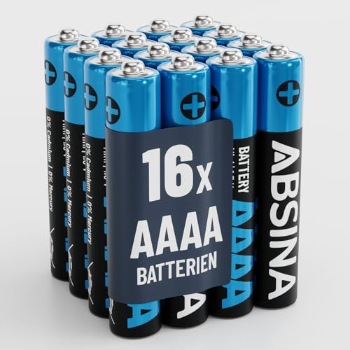 ABSINA 16x Pile AAAA per Surface Pen, Penna per Tablet e molto altro - Batteria AAAA 1,5V Alcalina - Batterie AAAA LR61 E96 - Pila AAAA, AAAA batteria, pile AAAA penna computer, pile stilo AAAA