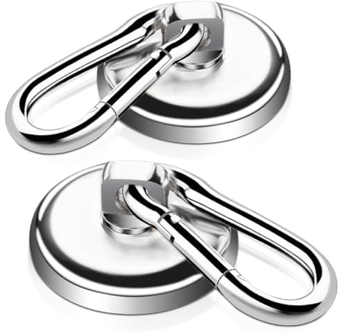 Magnethaken Extra Stark Neodym Magnete mit Haken, 32mm Neodym Magnethaken mit drehbarem Karabiner, Starke Karabiner Magnethaken, 360°Drehen Magnetkraft Starke Magnet Magnetische Haken, 2Stück