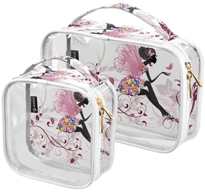 Clear Travel Toiletry Bag Magic Fairy Flowers Girl Butterfly Cosmetic Bag Makeup Bags 2 Pack PVC Portable Waterproof Toiletries Carry Pouch Wash Storage Bag for Women Men, A1122, 2er-Pack