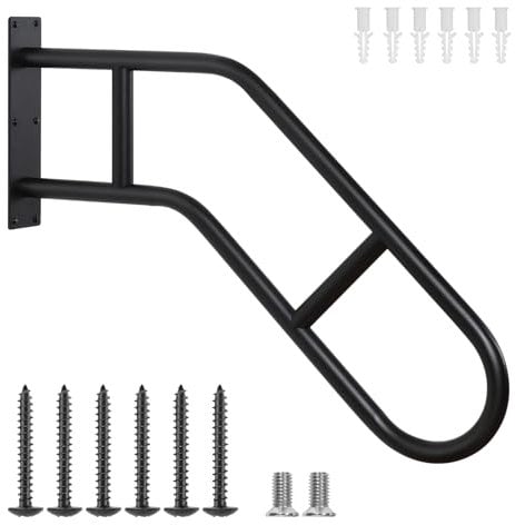 SMONTER Handrails for Outdoor Steps, 1-3 Steps Wall Mount Hand Rail, Safety U-Shape Metal Grab Bars, Stair Handrail for Indoor Stairs, Stair Railing Indoor for Pregnant Women, Elderly, Disabled, 1 pcs