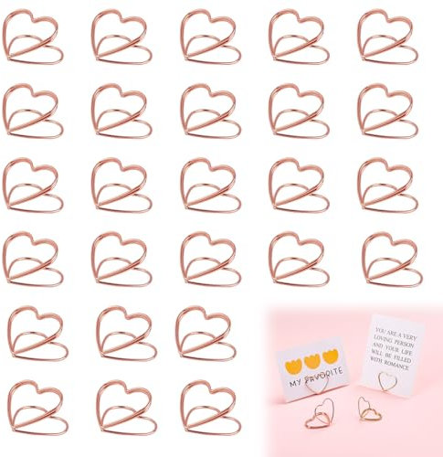 CSENASON 30 Pcs Heart-shaped Rose Gold Table Number Holder for Weddings,Photo Holder for Tables,Table Name Holders Card for Party Restaurants Desk Offices