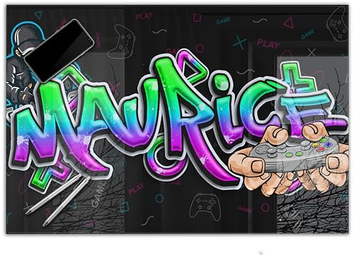 Gaming Schreibtischunterlage personalisiert mit Namen | 60 x 40 cm Graffiti bunt | wasserfeste Schreibunterlage, abwischbar, hochwertiges Acrylglas, Gamer Teenager Kunststoff