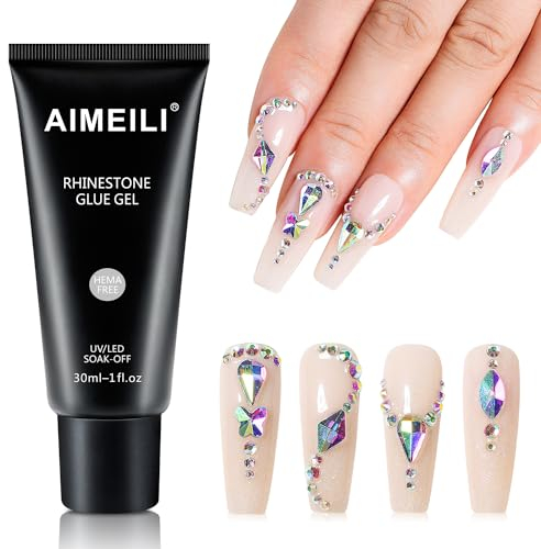 AIMEILI Colle à Ongles Strass Gel Adhésif Super Fort pour Bijoux Perles Cristal Décorations Transparent 30ml
