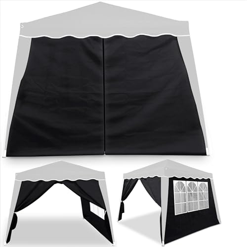 CASARIA® 2X Seitenteil für Pavillon 3x3m Wasserdicht mit Fenster mit Reißverschluss Garten Seitenwand Abdeckplane Faltpavillon Pop Up Stabil Schwarz
