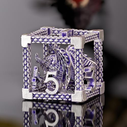DND Würfel, HNCCESG polyedrisches Würfelset aus Metall, violett-weißer Drache, für Rollenspiele, MTG, Tischspiele, Brettspiele (lila, weißer Drache)