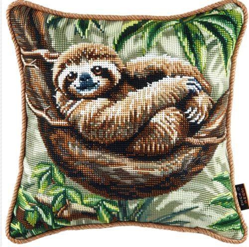 kitphoenix DIY Latch Hook Kits Latch Hook Kit Sloth Lying On The Tree Needlework Pillow Cover 43Cmx43Cm DIY Hooks Knitted Embroidered Carpet Pillow Embroidery Latch Hook Carpet Kit