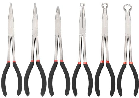 CASOMAN 6-teiliges 27,9 cm extra langes Zangen-Set, inklusive extra langem Spitzzangen-Set (2,5 cm Spitzzange, 90° und 45° gebogene Spitzzange) und rutschfester Schlauchgreiferzangen-Set (5/16 Zoll,