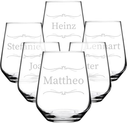 polar-effekt 6er-Set Trinkgläser 425 ml mit personalisierter Gravur - BPA-Freie Saft-Gläser - ideal für Saft, Cocktails, Longdrinks - transparente Wassergläser