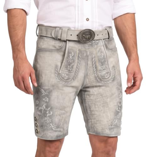 Sterling Sports Lederhose Herren kurz Trachten Lederhose antik Oktoberfest Lederhose Bayerische Lederhose Trachtenlederhose mit Trachten Gürtel Gr 46-58