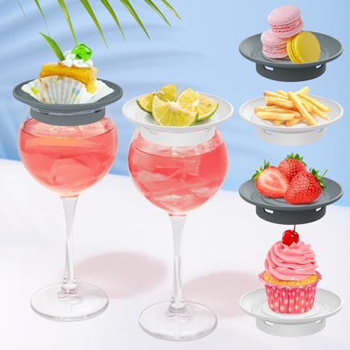 NiHome 4PCS Food-Safe Silicone Wine Glass Charcuterie Toppers for Weddings, Birthdays, Casual Gatherings, Stylish & Functional Snack Holder for Drinks, Snug Fit for Standard Glasses (2 Gray + 2 White)