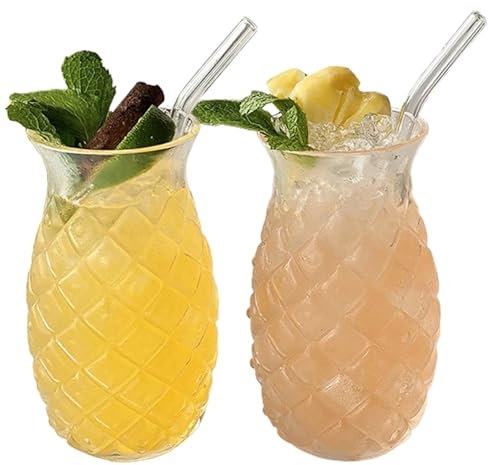 Tasses à l'ananas 2 pcs de verres d'ananas avec des pailles 14 oz tasses d'ananas verres de cocktails amusants