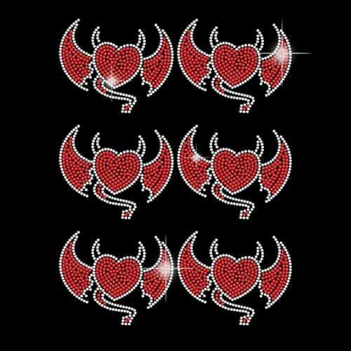 SUPERDANT Liebendes Herz Strass Hotfix Zum Aufbügeln Strass Transfer zum Aufbügeln 6Stk. Teufel Liebe Stras Hotfix Transfer Patch Halloween Für T Shirts Hoodie Tasche Mantel