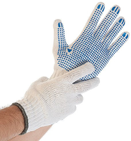 FRANZ MENSCH 12 Stück Hygostar Grobstrickhandschuhe Structa | Nylon/Baumwolle, Packung, weiß-blau, 8/M, L: 24cm, Grobstrickhandschuhe, Arbeithandschuhe, Montagehandschuhe