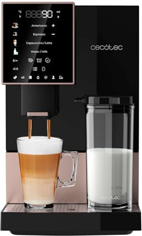 Cecotec Cafetera Superautomática Cremmaet Compactccino Black Rose, 19 Bares, Sistema Thermoblock, Grano recién molido con Plug&Play, Depósito 150gr café con molinillo, 1,1 L agua, 400ml leche