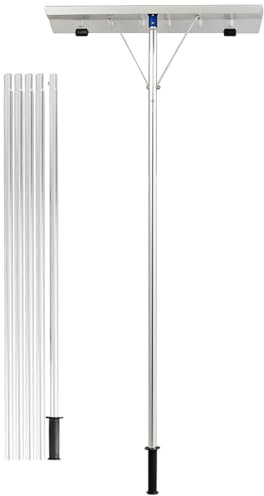 SOARS Schneeschaufel Dach Alu, Schneeschieber mit Rollen, 160-610cm Teleskopstange, Dachräumer mit Gummielippe, Dachschneeräumer, Schneeräumer