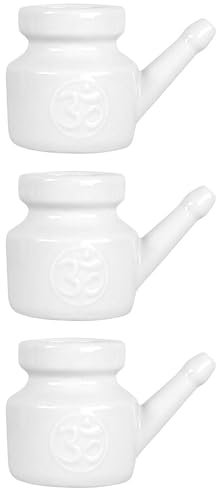 CENMEN 3X Olla Neti de CeráMica de 350 Ml para Limpieza de Nariz, Duradera, una Prueba de Fugas, para Enjuague Nasal, Lavado de Nariz, Hombres y Mujeres, Color