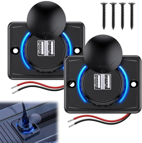 Udbrud 2 Stück Auto USB Steckdose, 3.1A Auto Dual U SB Port Ladebuchse, Au-to Ladegerät USB Zigarettenanzünder mit LED Schnelllade für 12V/24V Autos Wohnmobil Motorrad Boot