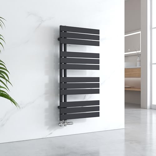 EMKE Chauffe-Serviettes Mural à Eau Chaude,1041 x 500 mm,Noir,529 W | Sèche-Serviettes à Eau Chaude,Porte-Serviettes Chauffant,Installation Facile,Radiateur Sèche-Serviettes Design Moderne