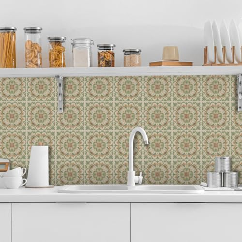 HORIWE Lot de 24 autocollants vintage pour carrelage mural - Papier peint autocollant - Étanche - Pour cuisine, salle de bain, armoire, meubles, table