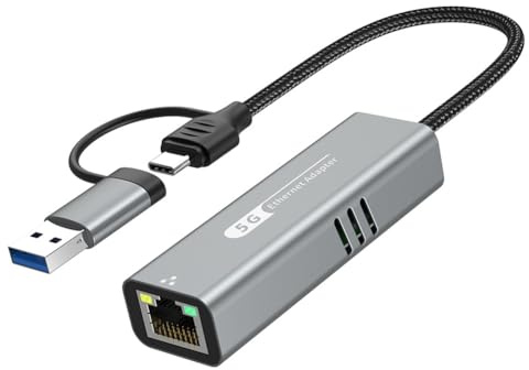 Wrtysully USB 3.2 auf 5Gbps Ethernet Adapter RTL8157 5000Mbps RJ45 Netzwerk-Konverter für Laptop Unterstützt 5G, 2.5G, 1G, 100Mbps