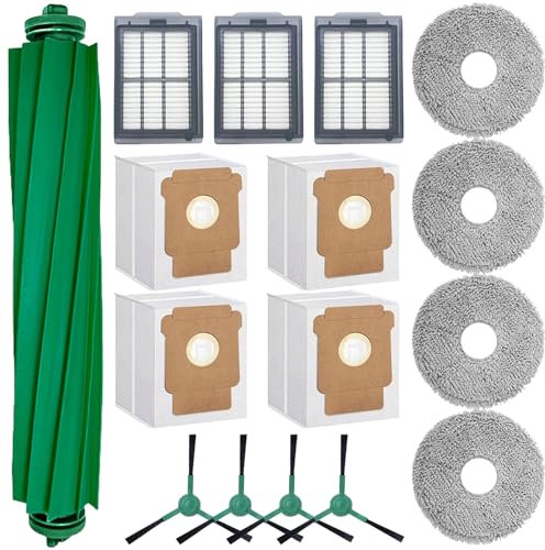 Kits de accesorios para iRobot Roomba Plus 505 Combo/405 Combo Robot Partes de repuesto para aspiradora, 1 cepillo principal, 3 filtros, 4 toallitas, 4 cepillos laterales, 4 bolsas de polvo