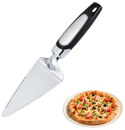 Cake Slice and Pie Server, Stainless Steel Knife Cake Slicer and Server Cake Cutter with Serrated Edges for Cake Pizza (Black)