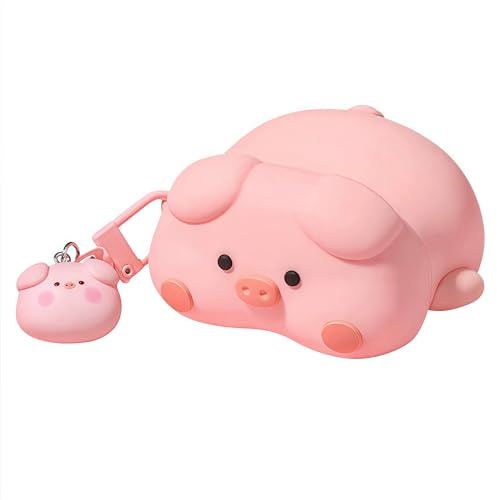 SGVAHY Custodia per AirPods 4 con simpatico maialino sdraiato rosa 3D, con portachiavi, custodia protettiva in morbido silicone kawaii, anti-caduta, antiurto, per donne e ragazze