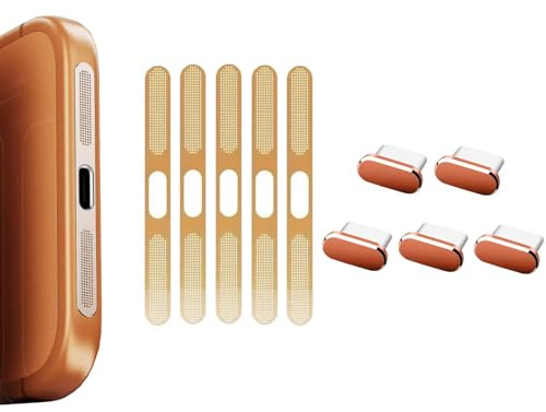 5 Pack Orange USB C Type C Charging Port Plug Caps, 5 Pack Speaker Dust Covers for iPhone 17 Pro, Cosmic Orange