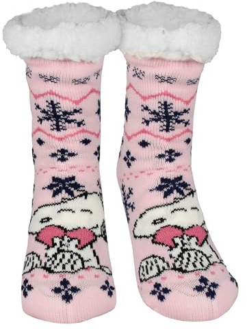 United Labels The Peanuts Snoopy Hüttensocken - Haussocken für Damen Kuschelsocken Flauschige Wintersocken warme Frauen Socken Rosa