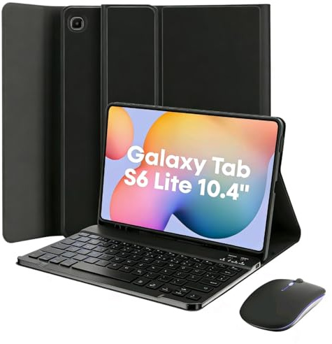 MAYPHY Tastatur Hülle mit Maus für Samsung Tab S6 Lite 10,4 Zoll (2024/2022/2020), 7-farbige Hintergrundbeleuchtung, S-Pen-Halter, schlanke Abdeckung mit abnehmbarer Tastaturb für Tab S6 Lite, Schwarz