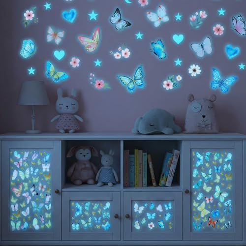 Schmetterling Mädchen Wandaufkleber, 3D Schmetterling Wandaufkleber Selbstklebend Wandsticker Leuchtsticker für die Decke Abnehmbar Kinderzimmer, Wohnzimmer